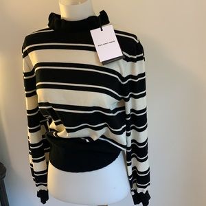 COPY - Black and white stripe ruffle neck top Who What Wear sz M NWT